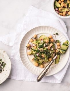 Quick pickled cucumber side salad with chickpeas