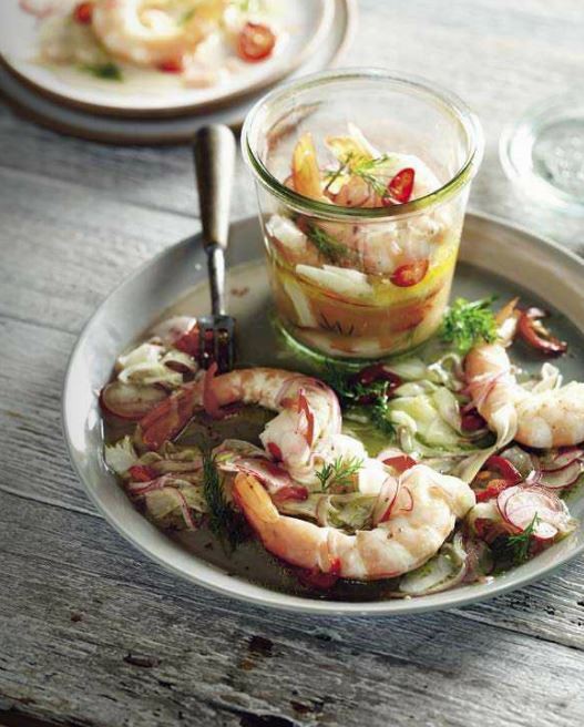 Quick pickled prawns