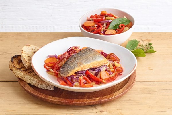 Quick-pickled sea bass escabeche