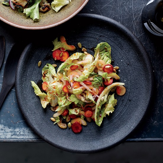 Quick-pickled vegetable salad with harissa vinaigrette