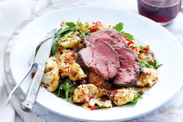 Quick roast beef with chilli Parmesan cauliflower