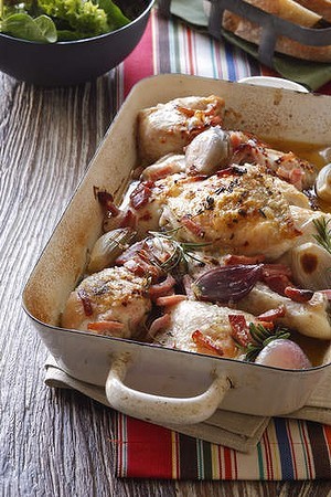 Quick roast chicken with white wine and shallots