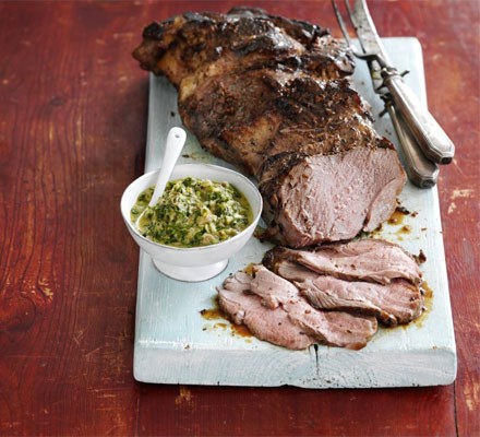 Quick roast lamb with salsa verde