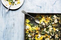 Quick saffron polenta bake