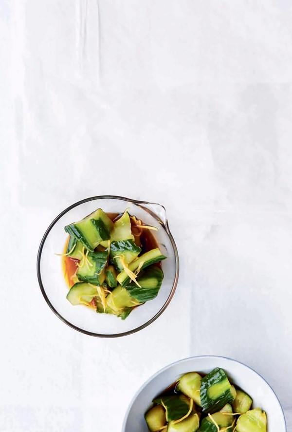 Quick soy-pickled cucumber and ginger