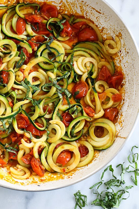 Quick spiralized zucchini and grape tomatoes