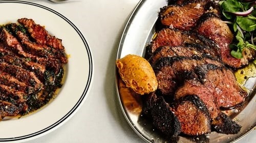 Quick steaks with coffee & chile butter