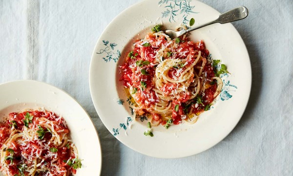 Quick tomato, salted ricotta and herb pasta