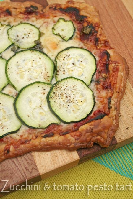 Quick zucchini, tomato pesto & Parmesan tart