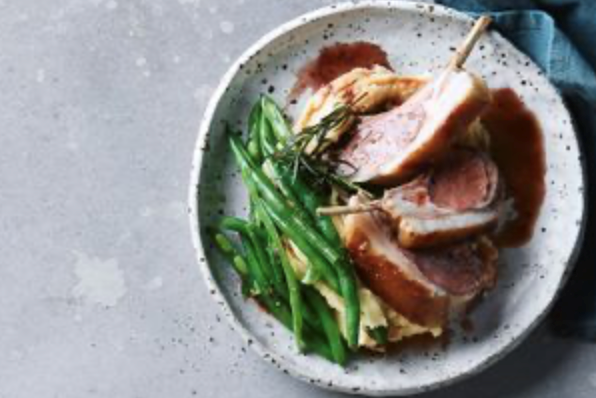Quince-glazed lamb rack with garlic mash