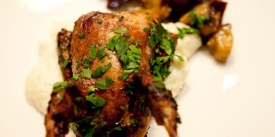 Quince-glazed quail