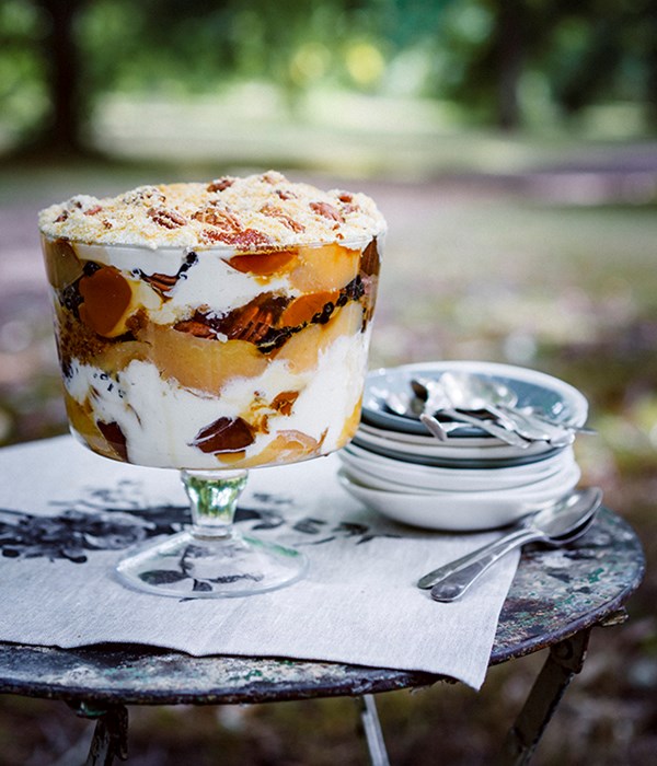 Quince, pecan and crème caramel trifle with Gretchen's honey cream