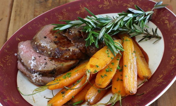 Quince vino cotto grilled lamb rump with verjuice carrots
