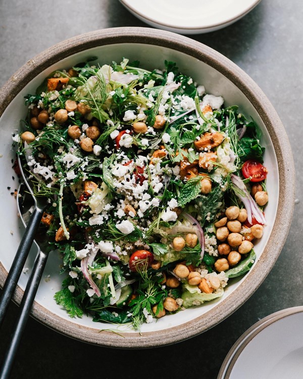 Quinoa & sweet potato salad with turmeric tahini dressing