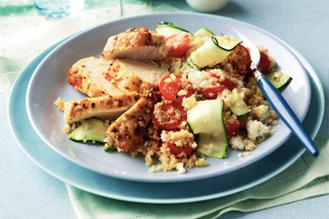 Quinoa & zucchini ribbon salad with marinated chicken
