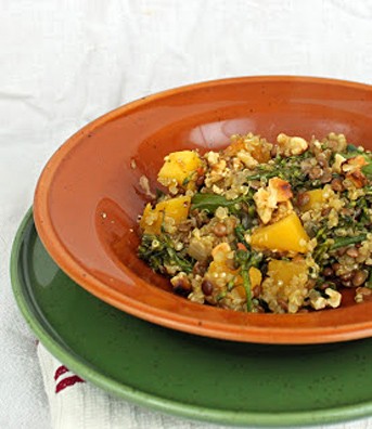 Quinoa and lentils with butternut squash and rapini