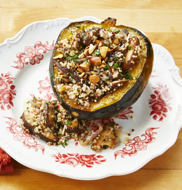 Quinoa and mushroom stuffed acorn squash