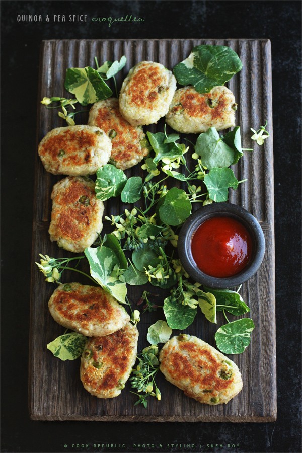 Quinoa and pea spice croquettes