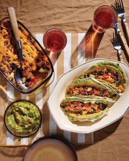 Quinoa and veggie double tacos with guacamole