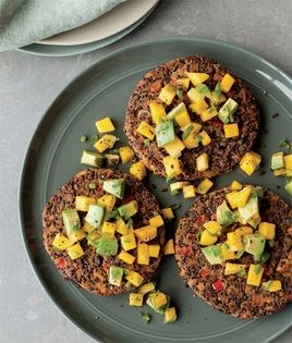 Quinoa-black bean cakes with mango-avocado salsa