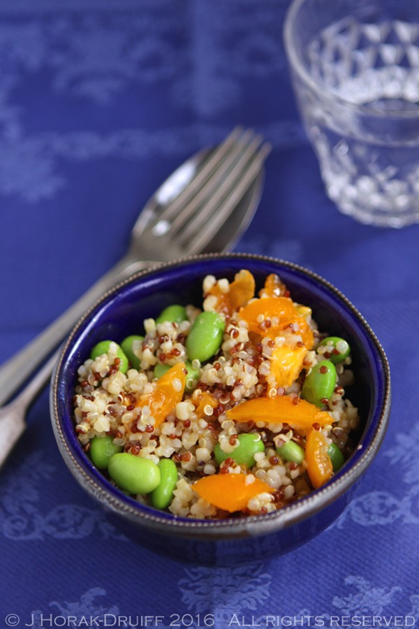 Quinoa bowls with edamame and peppers