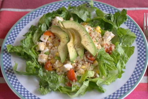 Quinoa, bulgar, feta and chilli salad