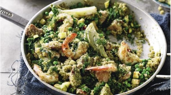 Quinoa, chicken and prawn paella