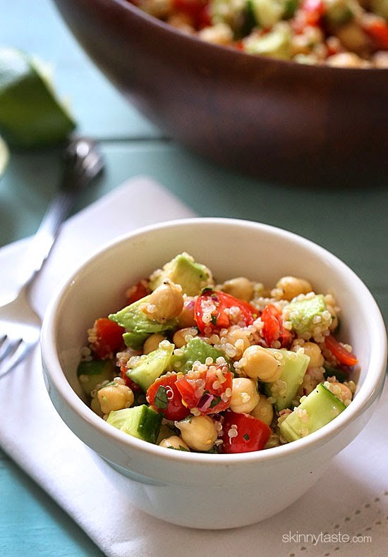 Quinoa chickpea and avocado salad