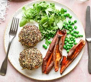 Quinoa-coated salmon & sweet potato fishcakes