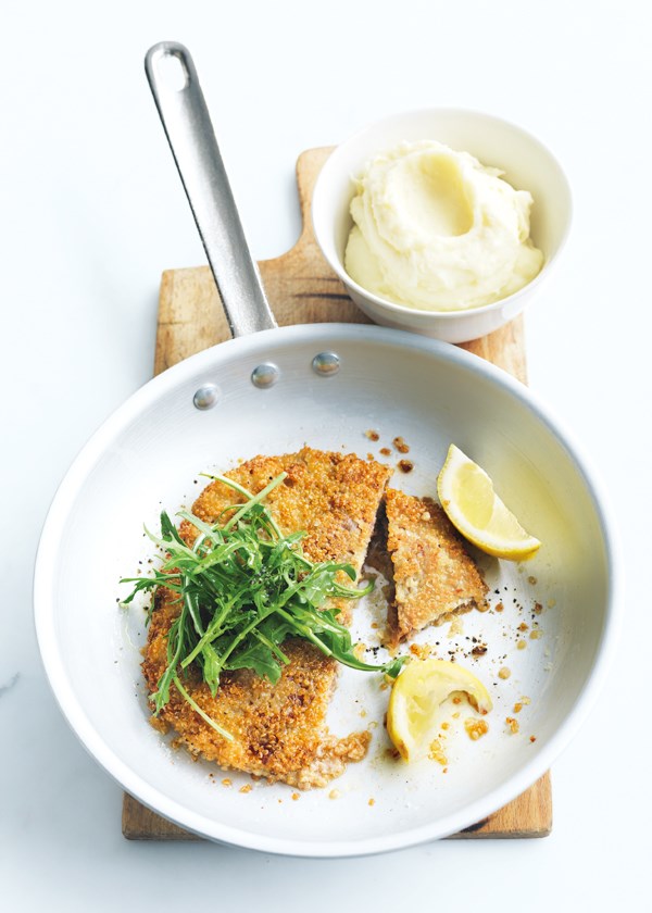 Quinoa-crumbed schnitzels with prosciutto and sage