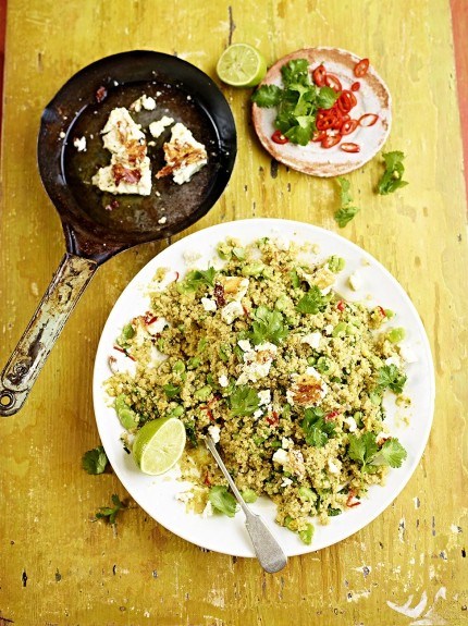 Quinoa, feta and broad bean salad