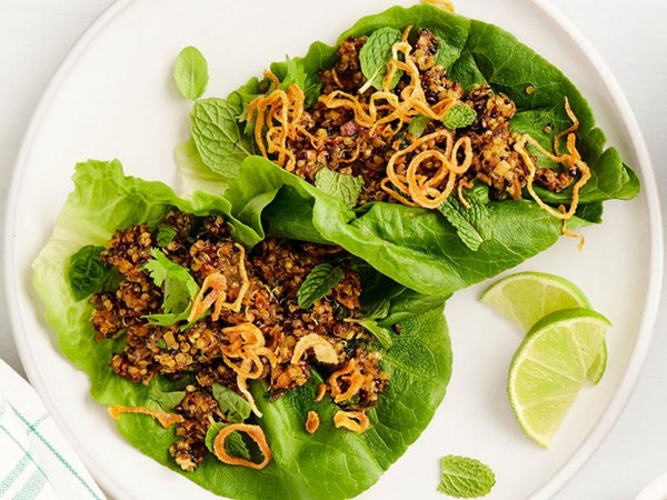 Quinoa-mushroom larb