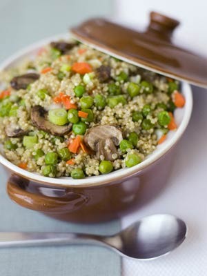 Quinoa, mushrooms and peas with miso