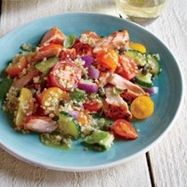 Quinoa panzanella with wild salmon