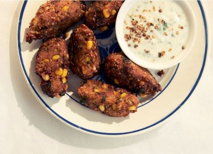 Quinoa patties with feta, zucchini, and corn