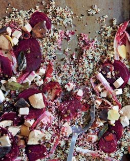 Quinoa, poached tofu and shiitake, roast beetroot, wasabi, endive, crispy capers and curry leaves