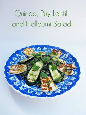 Quinoa, Puy lentil and halloumi salad with courgette
