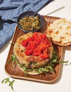 Quinoa, red bean, and walnut burgers