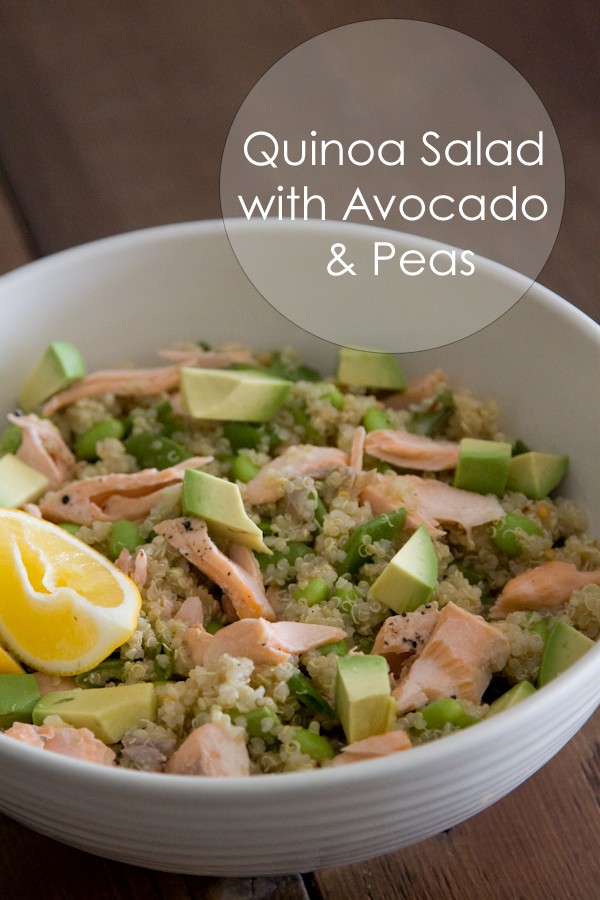 Quinoa salad with avocado and peas