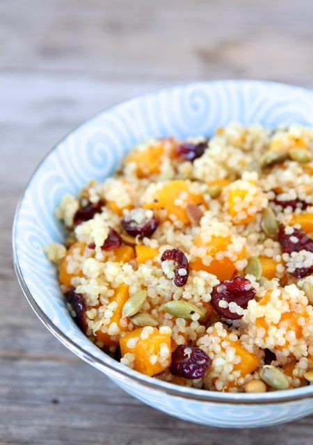 Quinoa salad with butternut squash, dried cranberries & pepitas
