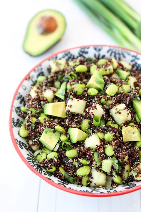 Quinoa salad with edamame, cucumber and avocado