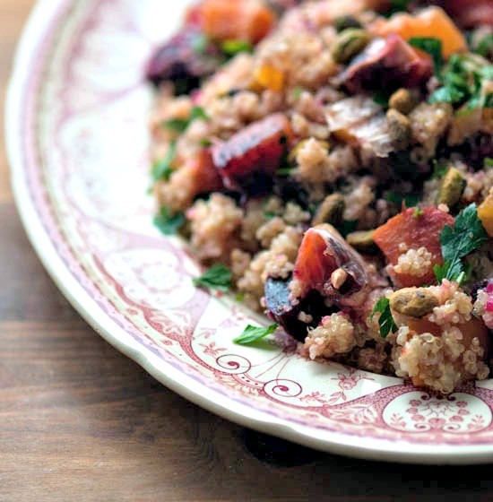 Quinoa salad with roasted red beets, blood oranges, and pomegranate