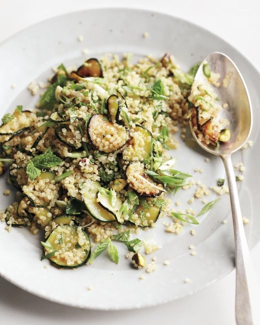 Quinoa salad with zucchini, mint, and pistachios