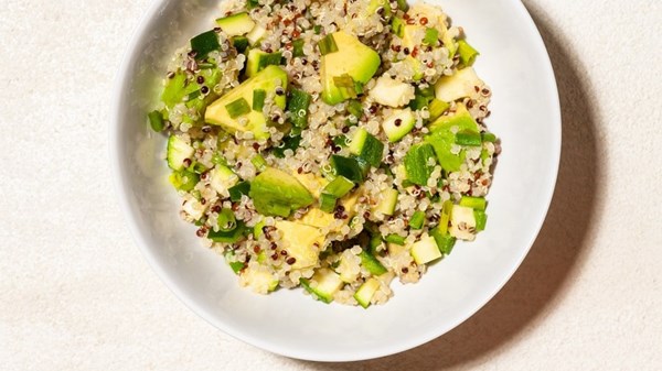 Quinoa salad with zucchini, poblano and avocado