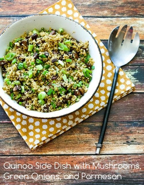 Quinoa side dish with mushrooms, green onions, and Parmesan