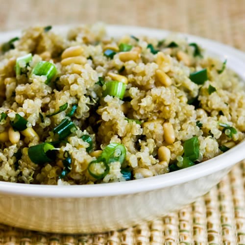 Quinoa side dish with pine nuts, green onions, and cilantro