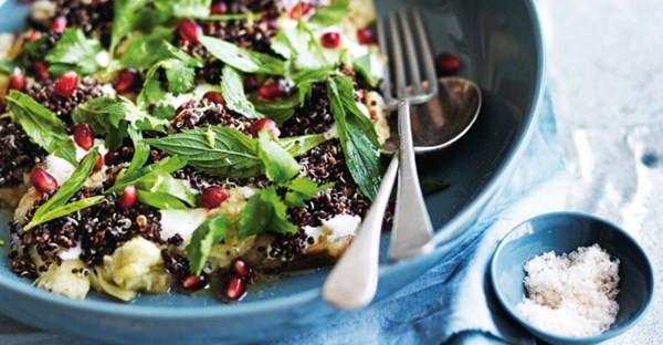 Quinoa, smoked eggplant and yoghurt salad