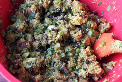 Quinoa, sweet potato & black bean salad with chili lime dressing