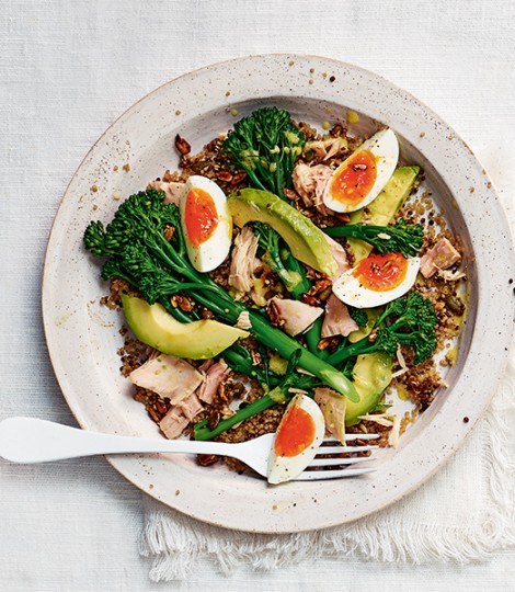 Quinoa, tenderstem broccoli, avocado and tuna salad