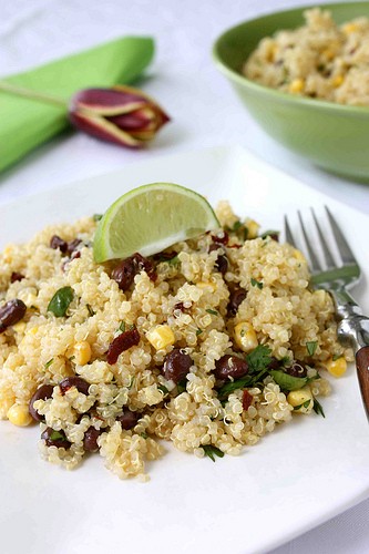 Quinoa with black beans, corn & chipotle pepper, lime & honey dressing